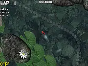 Screenshot of Miniboat Racers online game showing several colorful small boats racing on a blue water track