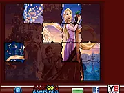 Screenshot of Tangled Tile Sort Puzzle showing a scrambled image of Rapunzel from the Disney movie Tangled.