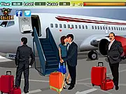 Screenshot of Airport Kissing online game showing a couple kissing in an airport lounge while a passenger looks away