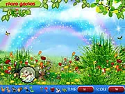 Screenshot of Magic Garden Hidden Object showing a detailed, colorful garden scene with a list of items to find. Play the free online hidden object game.