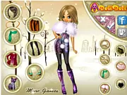 Screenshot of Mina's Winter Accessories Fashion showing the girl model trying on a stylish winter coat, hat, and scarf combination.