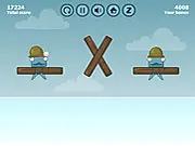 Screenshot of Mr. Box in Hat online game showing a square box character surrounded by tall, evil-looking hats in a physics-based puzzle level