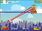 Screenshot of Wonder Ace, a vertical scrolling arcade game showing a spaceship shooting laser beams at enemy robots and rockets, free online game