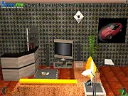 Screenshot from Bachelor's Mystery Escape game showing a luxurious room with a bar, framed photos of sports cars, and a desk with a hidden puzzle element.