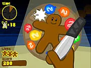 Gingerbread Circus 2 free online game, knife throwing routine, arcade precision challenge, circus artist game