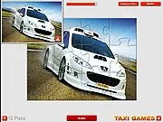 Taxi 4 Jigsaw free online puzzle game, arranging shuffled pieces of a realistic yellow taxi picture