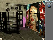 Play Music Room Escape free online puzzle game. Screenshot of a locked music room with a piano, guitar, and hidden items.