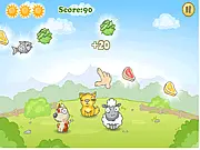 Screenshot of Dreams Of Animals free online arcade game showing cute cartoon animals and food items