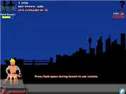 Human Launch free online distance game screenshot featuring a strongman throwing a nerd