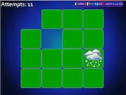 Screenshot of Weather Match showing face-down and face-up cards with various weather icons like sun, clouds, and snow. Play the free online memory game.