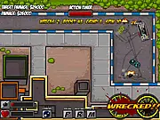 Screenshot from Crash Them All free online game showing multiple cars piled up after a massive crash with an explosion on PlayArcadeHub