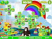 Screenshot of the Child Sliding Mahjong free online game showing colorful tiles with children's drawings on a puzzle board