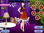 Screenshot of the Party Fashion Dressup online game showing a girl trying on an elegant, glittering dress and accessories