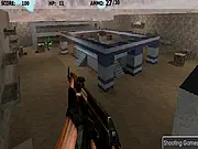 Screenshot of the Counter Strike Fy Dare online game showing a first-person view of an AK47 aimed at a target in a gritty training environment