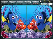 Two side-by-side images from the Finding Nemo film, with a difference circled for the Spot the Difference online game