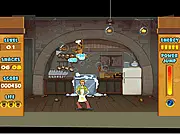 Scooby-Doo and Shaggy looking anxiously at snacks trapped in rising soap bubbles in the Scooby Doo Bubble Banquet online game.