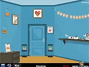 Display Room Escape free online puzzle game, player trapped in an exhibition room with a closed exit door