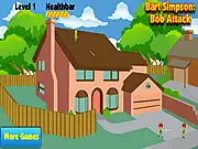 Bart Simpson standing on a roof defending his home against a wave of enemies in the Bart Simpson Bob Attack game.