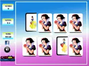 Screenshot of Snow White Memory card game grid showing several flipped cards with character portraits, play free online