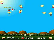 Screenshot of Fruit Snatcher game showing the character Nilmerg jumping to grab a fruit from a bird, play free online