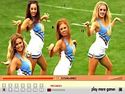 Screenshot of Cheerleaders Hidden Numbers free online game showing a cheerleading squad with numbers hidden in the image.