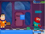 Space Job free online adventure game - Spaceman Bruno exploring an alien planet with strange creatures