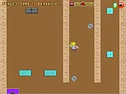 Screenshot of Site Trouble gameplay showing engineer Rob jumping between platforms inside a construction site.