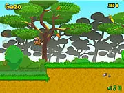 Screenshot of Fluffy Runner online arcade game featuring a cute bunny running and jumping to collect carrots