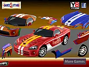 Pimp My Race Car online game screenshot showing a fully customized racing car with new wheels and spoiler