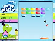Water Blaster free online arcade game screen, paddle hitting a ball to destroy a wall of colorful water balloons