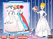 Play Dream Wedding Day free online dress-up game showing a bride trying on a wedding gown