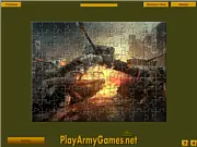 Tank Destroyer Puzzle free online game, solving jigsaw puzzle of military tank in city invasion scene, play on PlayArcadeHub