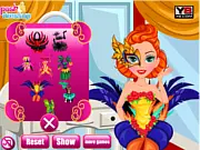 Mardi Gras Carnival Makeover free game screenshot, a girl with festive makeup and a large mask, ready for the carnival celebration