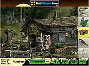 Screenshot of Refuge Spirits: Hidden Objects game showing a dark, mysterious room with items concealed, free online search game
