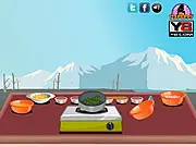 Screenshot of Cauliflower Soup Cooking free online game, showing virtual kitchen environment with vegetables and ingredients for making soup