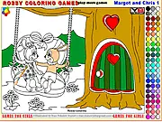 Margot and Chris 1 Coloring Game online screenshot showing a couple and color palette