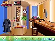 Screenshot of Beauty Spa Room Decor free online game showing a fully decorated room with a massage table and luxury items