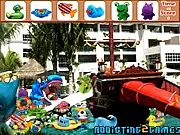 Kids Poolside Hidden Object free online game screenshot, finding pool toys in a sunny picture, play hidden object game online