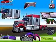 Screenshot of the free online game 18 Wheeler Tuning, showing a customized blue semi-truck with chrome accents and aftermarket parts