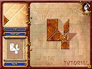 Way of the Tangram puzzle game screenshot, geometric shapes fitting into a silhouette, Chinese themed free online game