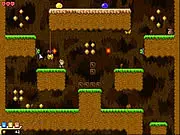 Screenshot of Diamond Hollow II, a pixel art platformer shooter game with a character fighting a large boss and collecting gems.