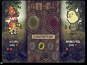 Screenshot of Disk & World RPG game showing two characters about to fight with a Rock, Paper, Scissors selection interface, PlayArcadeHub