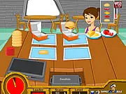 Assembling a burger quickly in the kitchen, free Hot Burger Hot online cooking game