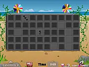 Screenshot of the Daisy Treasure Island point-and-click puzzle game, featuring Daisy on a beach looking for treasure