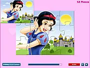 Princess Snow White Jigsaw game screenshot, play free online puzzle with different difficulty modes on PlayArcadeHub