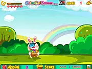 Little Bunny catching colorful Easter eggs in a basket, free Easter Egg Rush online arcade game