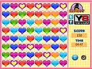 Screenshot of the Valentine Hearts Match puzzle game showing colorful hearts and a time meter