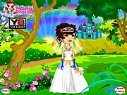 Thumbnail for Rainbow Wedding Dress Up game, showing a cheerful bride wearing a large, colorful, puffy rainbow wedding gown with sparkling accessories.