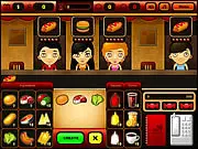 Fastfood Bar cooking game screenshot, serving burgers and fries to customers, free online time management game