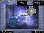 Space Pong Universe online game showing a pong ball on a curved trajectory towards a target planet in space, free physics puzzle game